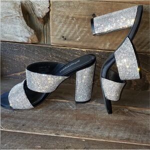 Jeffrey Campbell Camilla Caviar Crystal Sparkle Slide Heels Silver Black Sz 7